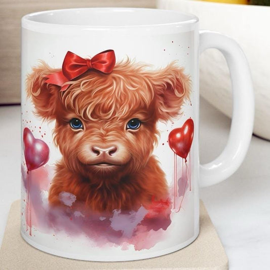 Highland cow mug for valentine's day - perfect for drinks - drinkware, cup tumblers coffee ceramic bottles washable reusable reuse cute girl