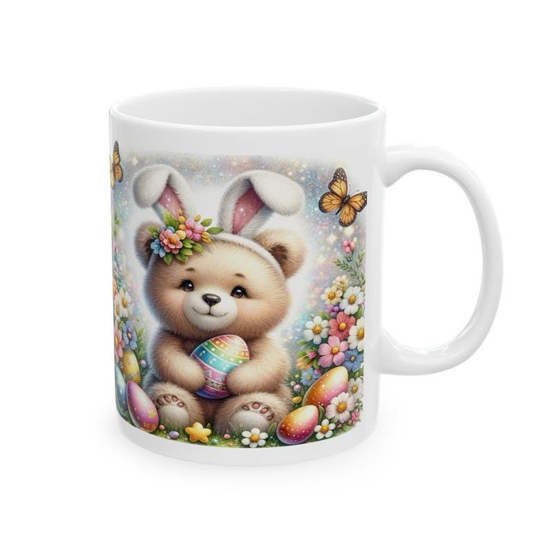 Easter bear bunny mug - cute gift - perfect for hot drinks - drinkware, tumblers cup bottles reusable washable portable reuse ceramic coffee