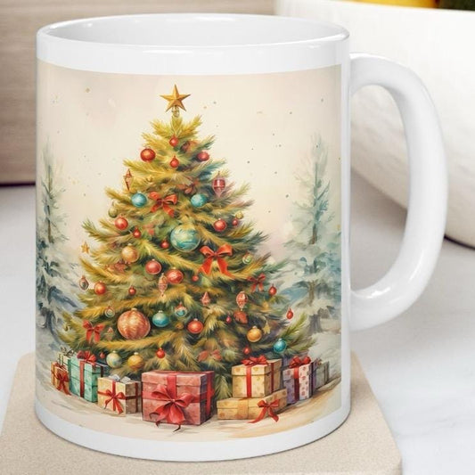 Christmas tree mug - secret santa stocking filler gift drinkware reuse washable reusable tumbler ceramic cup coffee xmas mugs tea festive cu