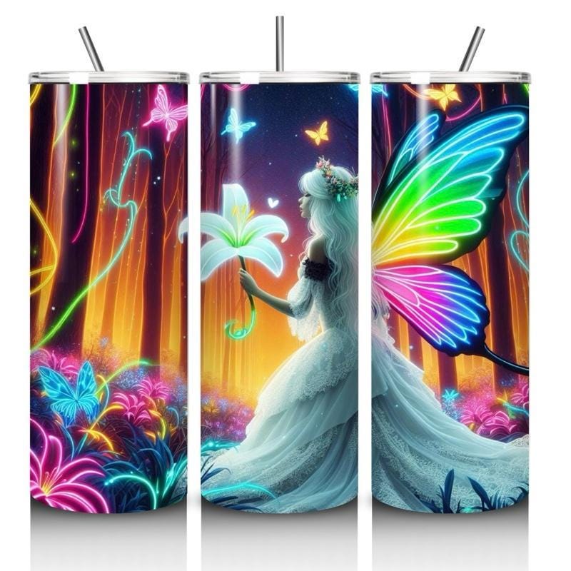 Fairy butterfly tumbler 20oz - perfect for on-the-go hydration - vacuum flask - cup drinkware mug bottles water bottles bottled portable gif