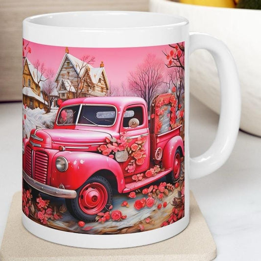 Red truck mug - perfect christmas gift for stocking fillers & secret santa - valentines - perfect for drinks - drinkware washable reusable r