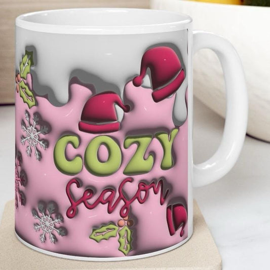 Cozy season 3d style christmas mug - perfect for the holidays - drinkware, cup tumblers reusable washable reuse ceramic coffee fun mugs xmas