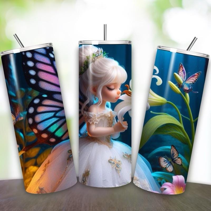 Fairy butterfly tumbler 20oz - perfect for on-the-go hydration - vacuum flask - cup drinkware mug bottles water bottles bottled portable gif