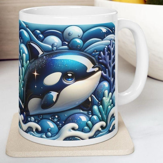 Cute whale 3d mug - ideal for coffee & tea - tumblers, drinkware cup bottles washable reusable ceramic xmas mugs festive reuse cute girly gi