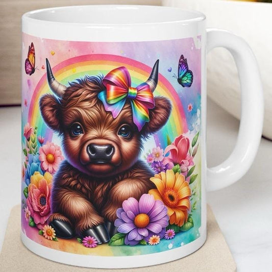 Cute rainbow highland cow 3d mug - perfect for your morning drinks - drinkware, cup tumblers coffee reusable washable ceramic reuse xmas mug
