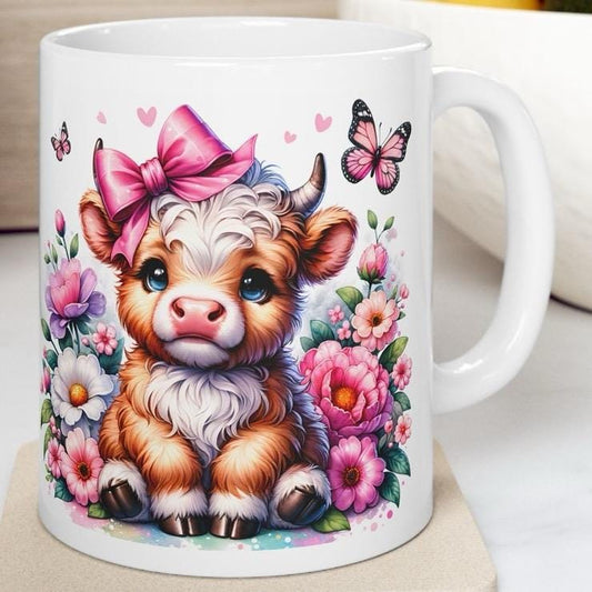 Cute highland cow and butterfly 3d mug - perfect for your morning drinks - drinkware washable tumbler cup coffee reusable reuse ceramic xmas
