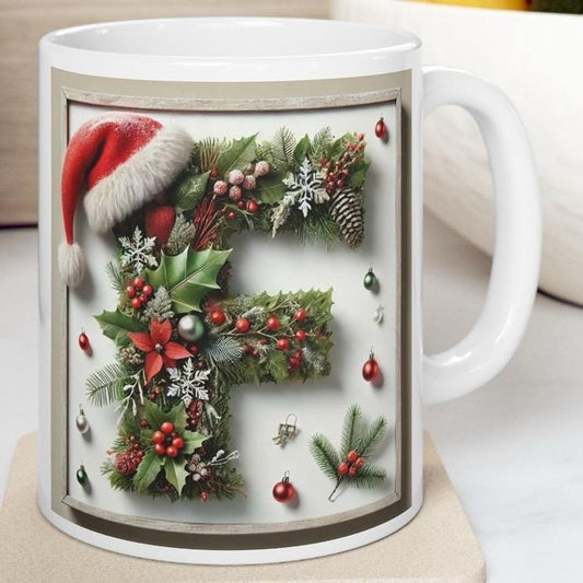 Personalised 'f' edition christmas mug - unique gift for xmas - stocking filler - drinkware washable reusable reuse ceramic cup tumbler coff