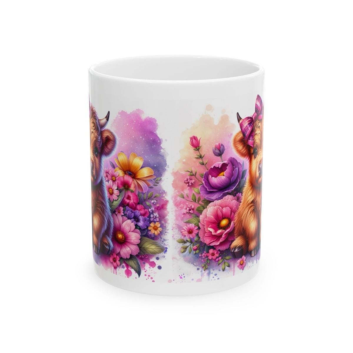 Cute pink baby highland cow 3d mug - perfect for drinks - drinkware, tumblers cup bottles reusable washable coffee ceramic reuse xmas mugs t