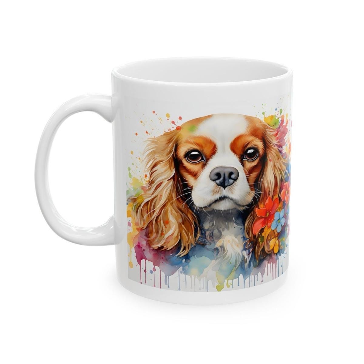 Cavalier king charles spaniel art floral mug - perfect gift for dog lovers, xmas, christmas, and birthday drinkware washable reusable coffee