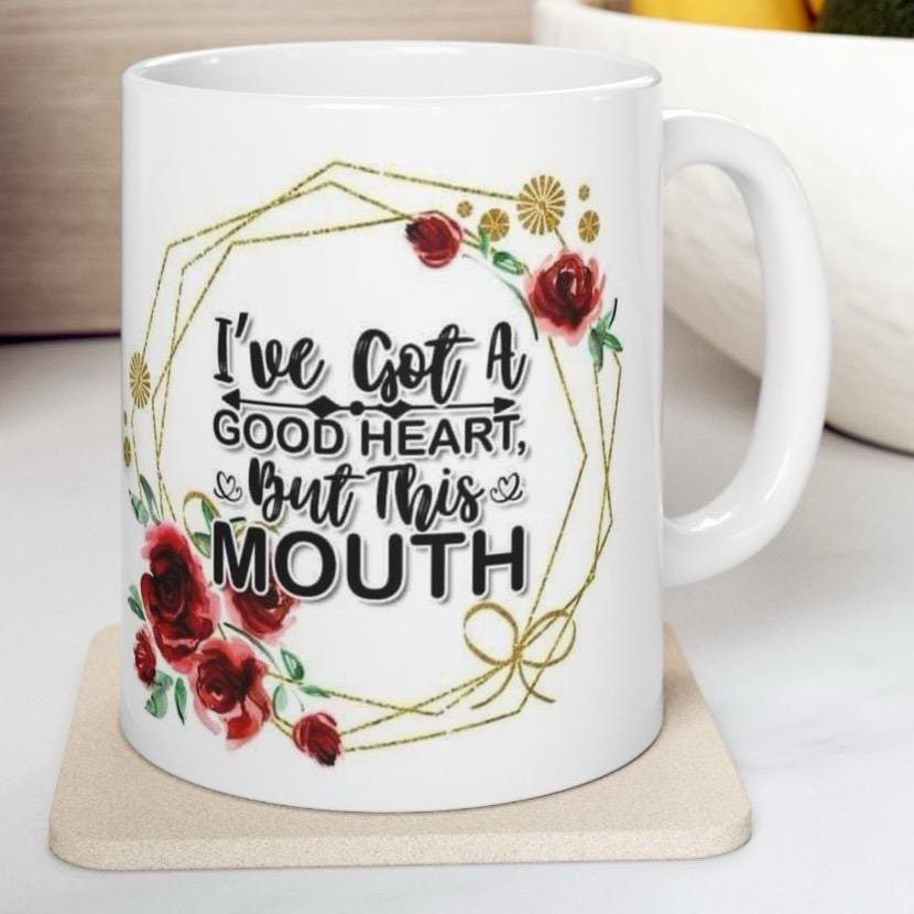 Sarcastic funny mug - i've got a good heart but this mouth - xmas gift christmas secret santa stocking filler - drinkware washable ceramic r
