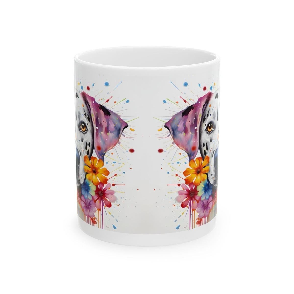 Dalmatian dog floral art mug for coffee and tea, perfect christmas or birthday gift drinkware cup tumblers washable reusable ceramic reuse m