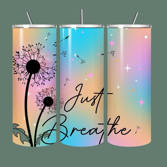 Just breathe self love mental health flower tumbler 20oz - cute design for drinking enthusiasts - portable flask for on-the-go beverages dri