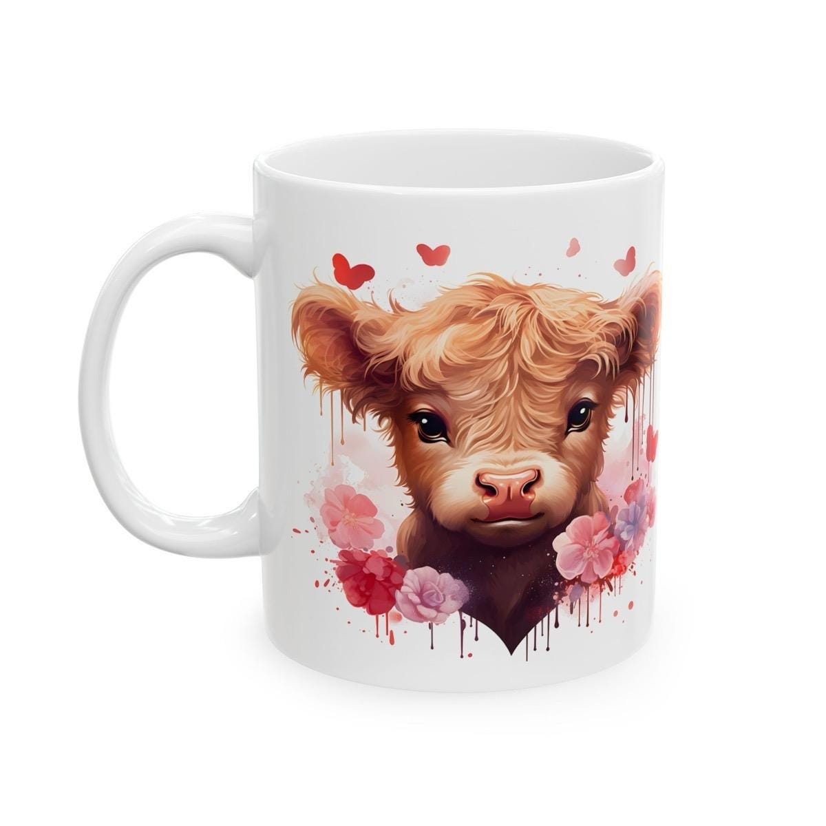 Cute highland cow valentines mug - perfect for your morning drinks - tumblers, drinkware cup washable reusable coffee ceramic reuse girlfrie
