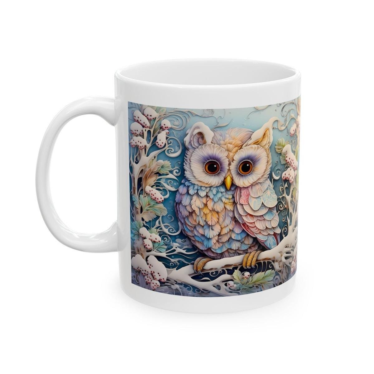 Christmas owl mug - secret santa stocking filler gift drinkware tumbler reusable reuse washable coffee ceramic cup xmas mugs tea festive fun