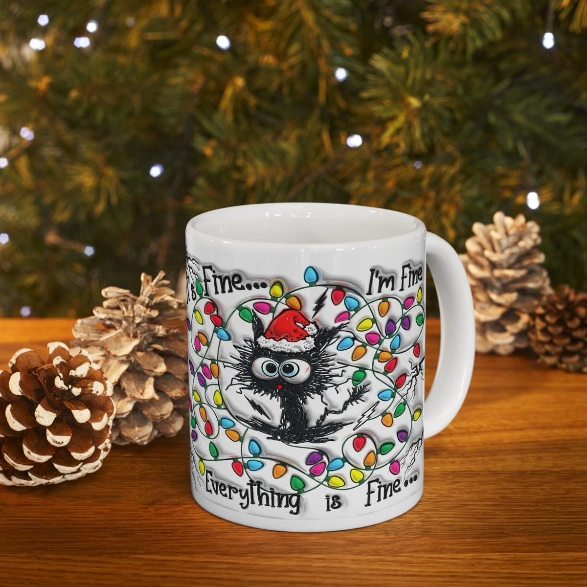 Funny cat mug - i’m fine everything is fine drinkware cup tumblers reusable washable ceramic coffee reuse mugs xmas tea mean festive obses