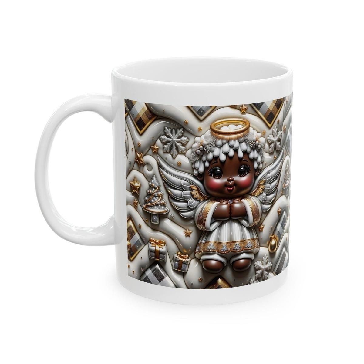 3d christmas angel mug – elegant gold and silver festive design, perfect for holiday celebrations and gifts! drinkware reusable tumbler wa