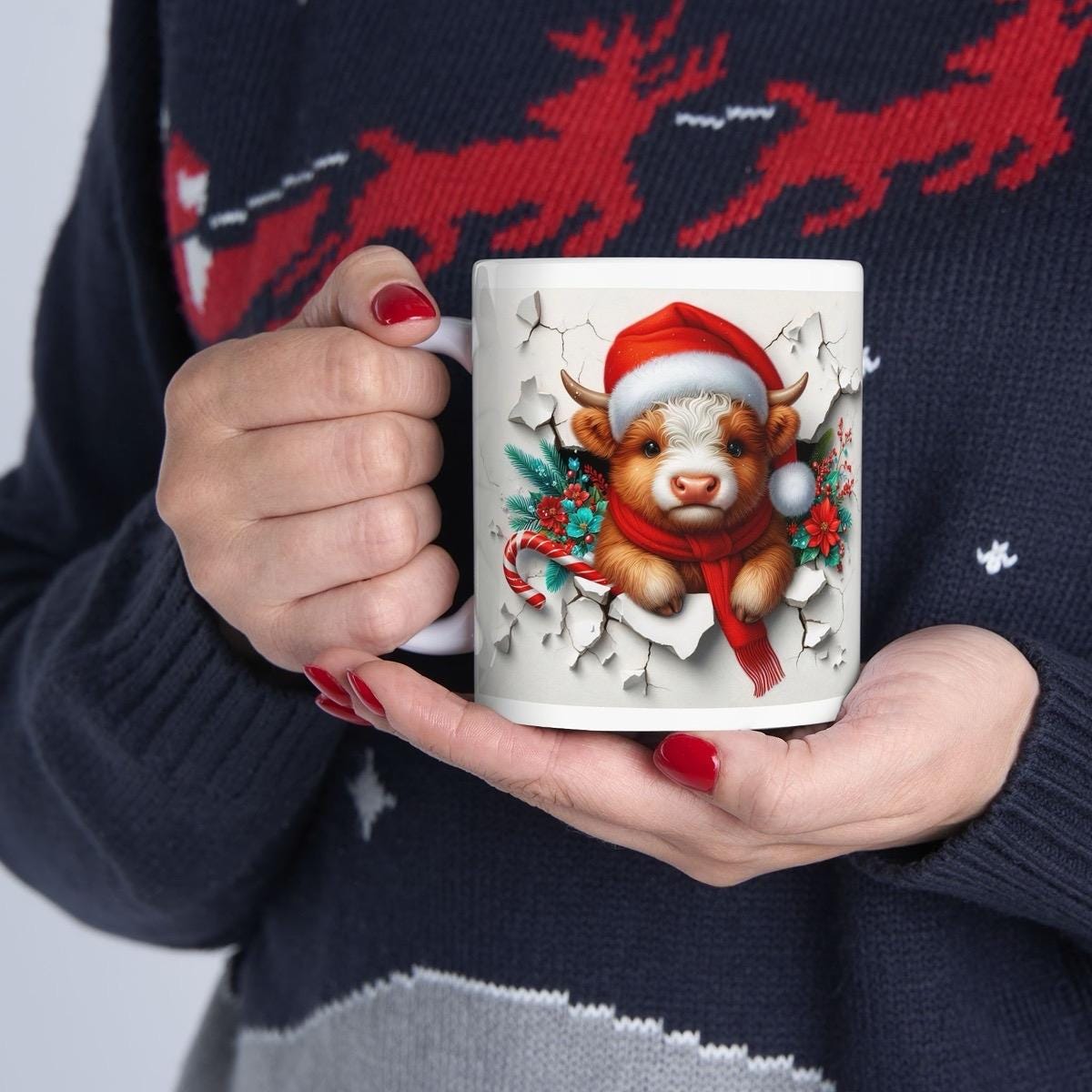 Cute highland cow 3d mug - perfect for christmas - drinkware washable reusable cup tumbler ceramic reuse coffee xmas mugs tea festive gifts