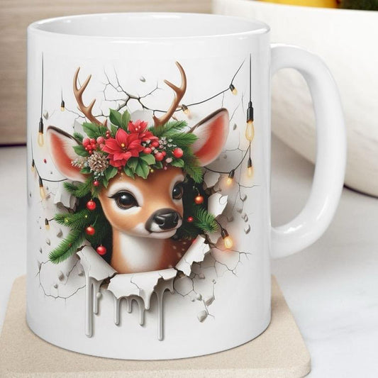 Christmas deer 3d mug - perfect for hot drinks this winter - tumblers, drinkware cup bottles ceramic washable reusable reuse coffee xmas mug