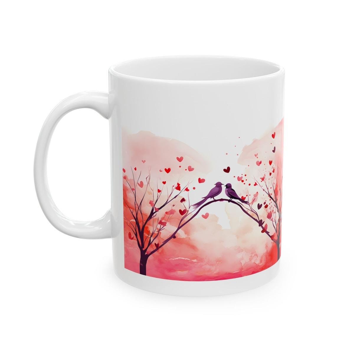 Love birds cute mug - perfect valentine's and xmas christmas gift for drink lovers - drinkware washable reusable tumbler cup coffee reuse ce