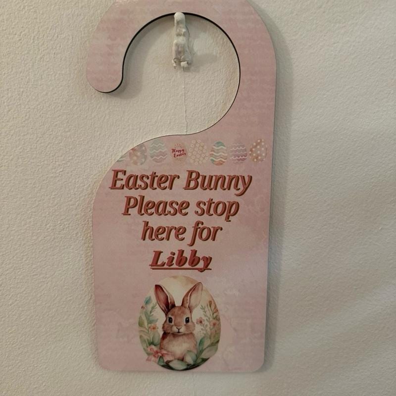 Personalised easter bunny please stop here door hanger door sign for kids - pink/blue - hangable, ornaments, hanging, decoration, decor gift