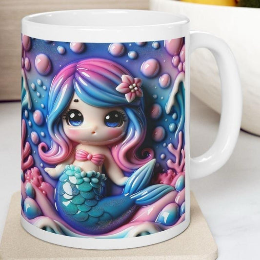 Cute pink mermaid mug 3d - perfect for your morning drinks - drinkware, tumblers cup bottles washable reusable ceramic reuse coffee xmas mug