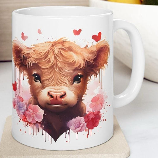 Cute highland cow valentines mug - perfect for your morning drinks - tumblers, drinkware cup washable reusable coffee ceramic reuse girlfrie