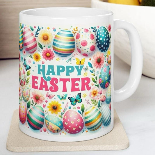 Happy easter mug - cute gift - perfect for hot drinks - drinkware, tumblers cup bottles reusable washable portable reuse ceramic coffee east
