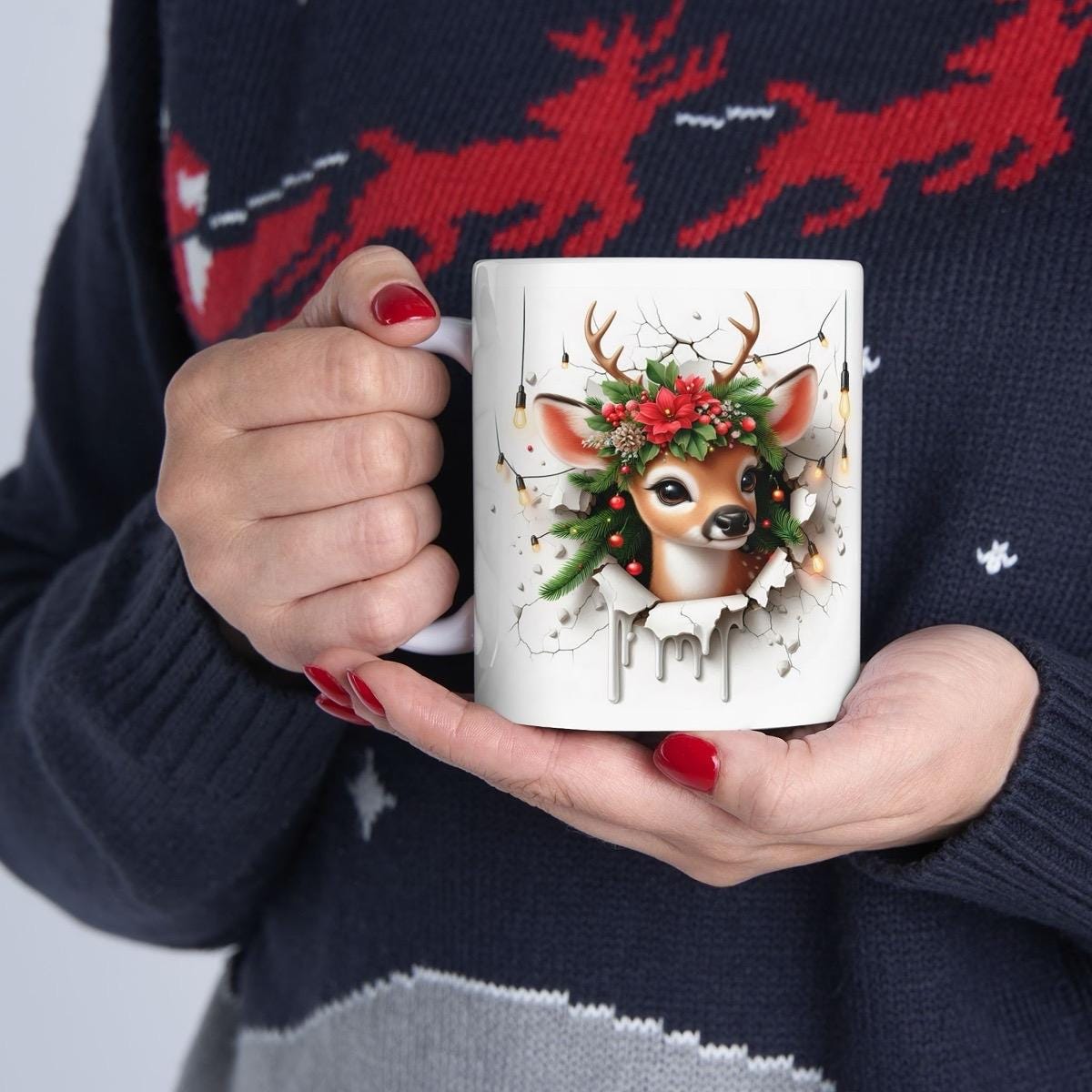 Christmas deer 3d mug - perfect for hot drinks this winter - tumblers, drinkware cup bottles ceramic washable reusable reuse coffee xmas mug