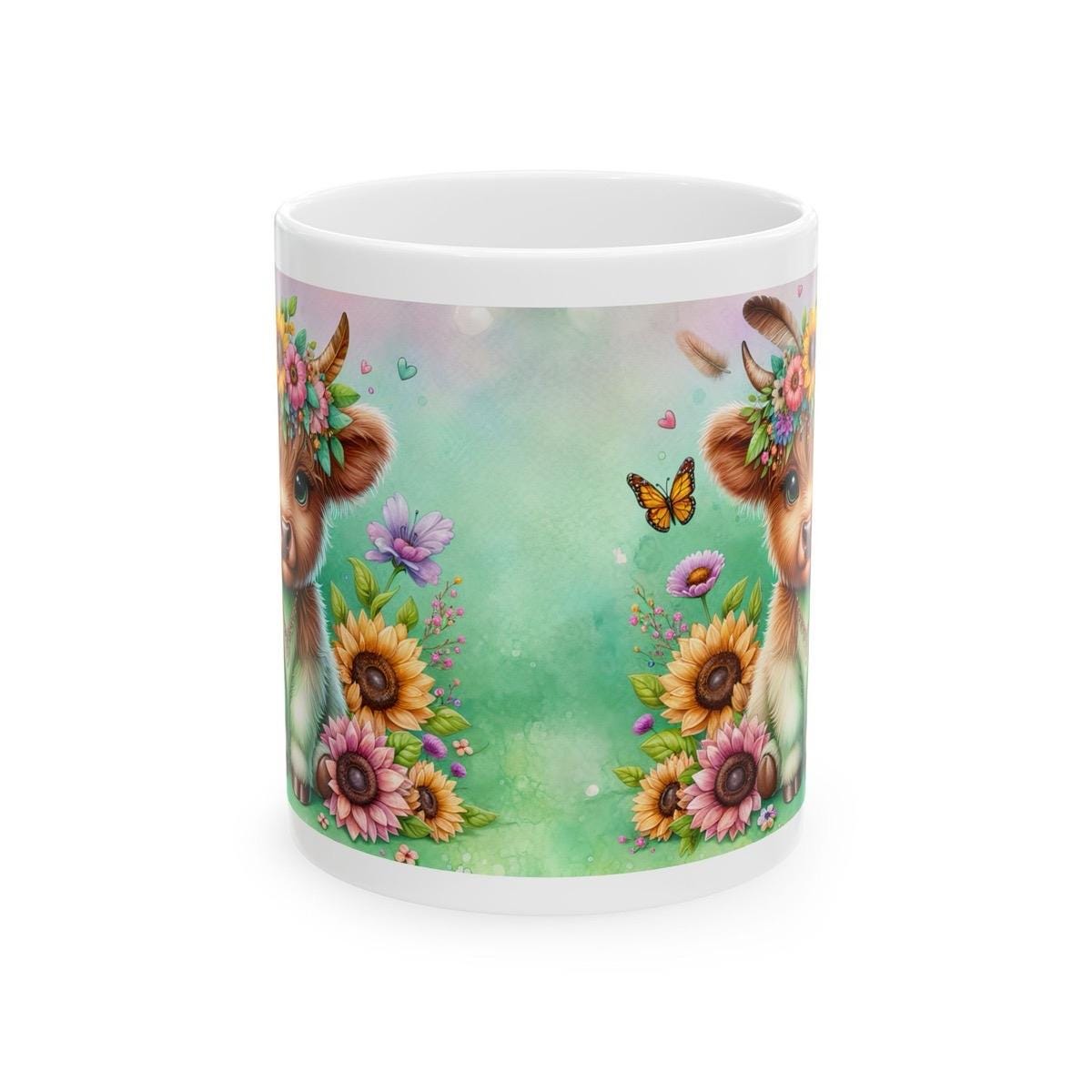 Cute highland cow 3d mug with flowery design - perfect for drinking - drinkware washable tumbler cup reusable ceramic coffee reuse xmas mugs