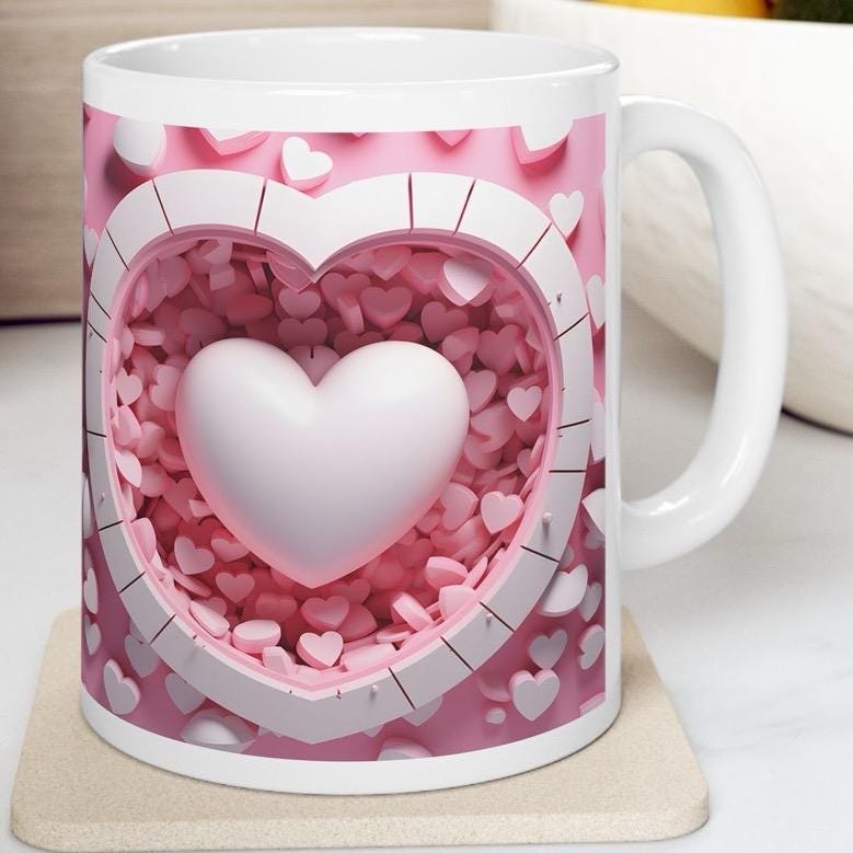 3d love heart mug - pink style - xmas secret santa stocking filler - valentines christmas gift for girlfriend boyfriend wife husband gifts d