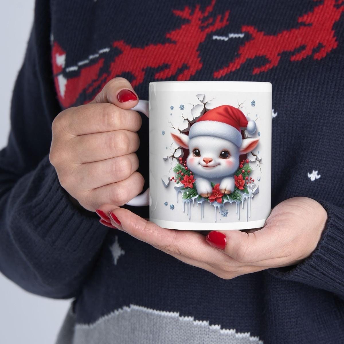 Christmas baby goat 3d mug - festive mug for your holiday drinks - drinkware reusable washable reuse tumbler ceramic cup coffee xmas mugs te