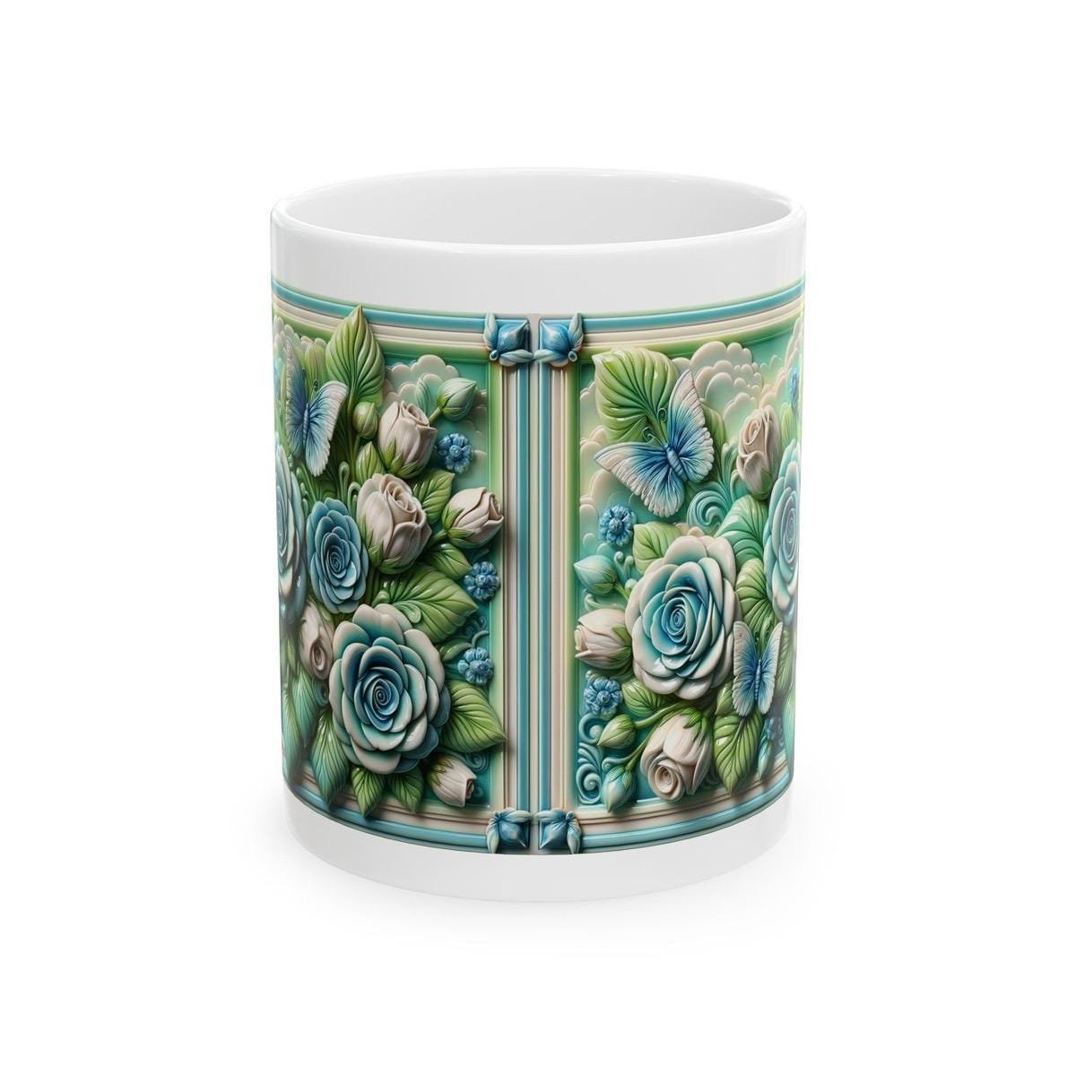 Roses and butterflies 3d mug - perfect for coffee and tea - drinkware, cup tumblers bottles reusable washable xmas mugs festive cute girly