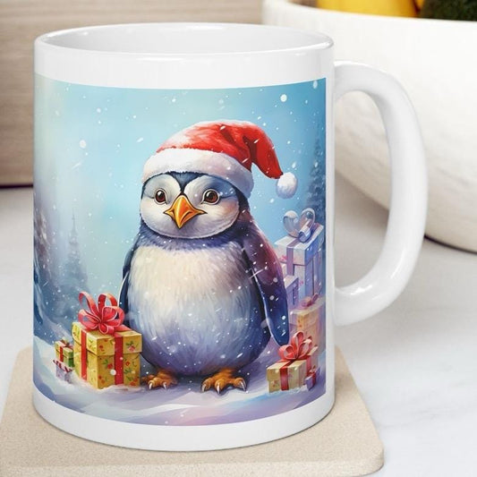 Cute baby penguin christmas mug - secret santa stocking filler gift - gifts drinkware tumbler cup reusable washable reuse ceramic coffee xma