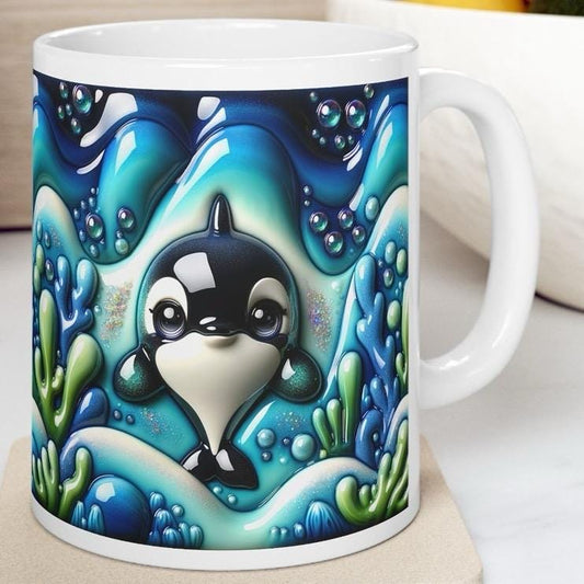 Cute whale ocean mug - 3d design - perfect for drinks - tumblers, drinkware cup reusable washable ceramic coffee reuse xmas mugs tea festive