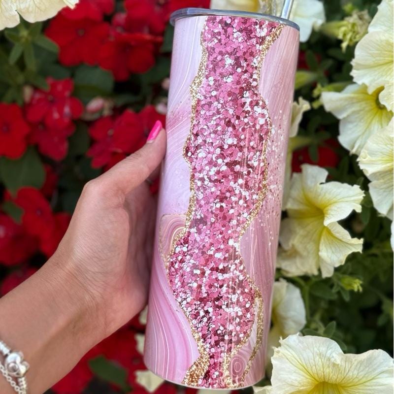 Cute pink marble 20oz glitter girly tumbler style - perfect for any occasion drinkware flasks mug bottles water bottles bottled stylish beve