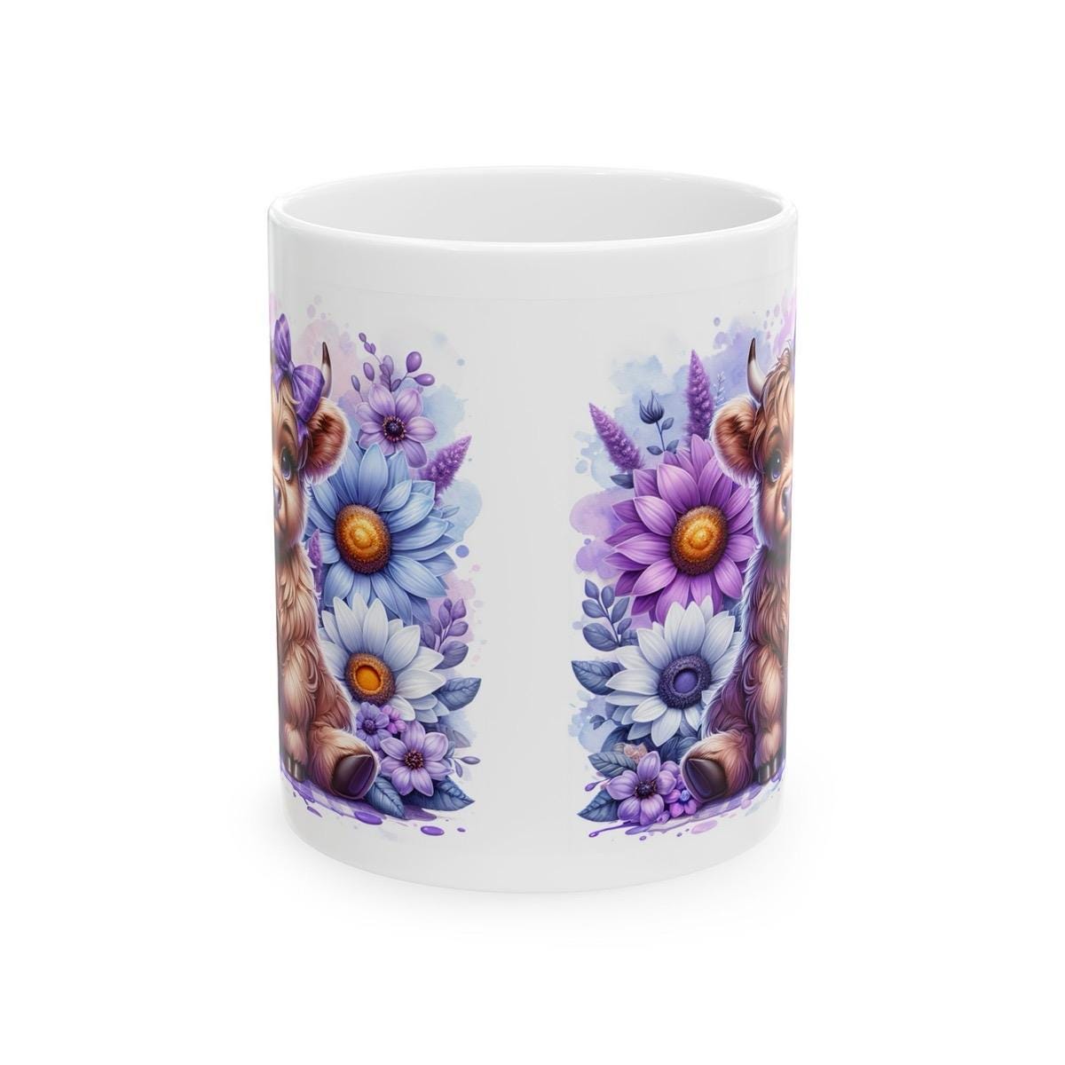 Cute highland cow in purple garden 3d mug - perfect for your morning drinks - drinkware washable coffee tumbler reusable reuse cup ceramic x