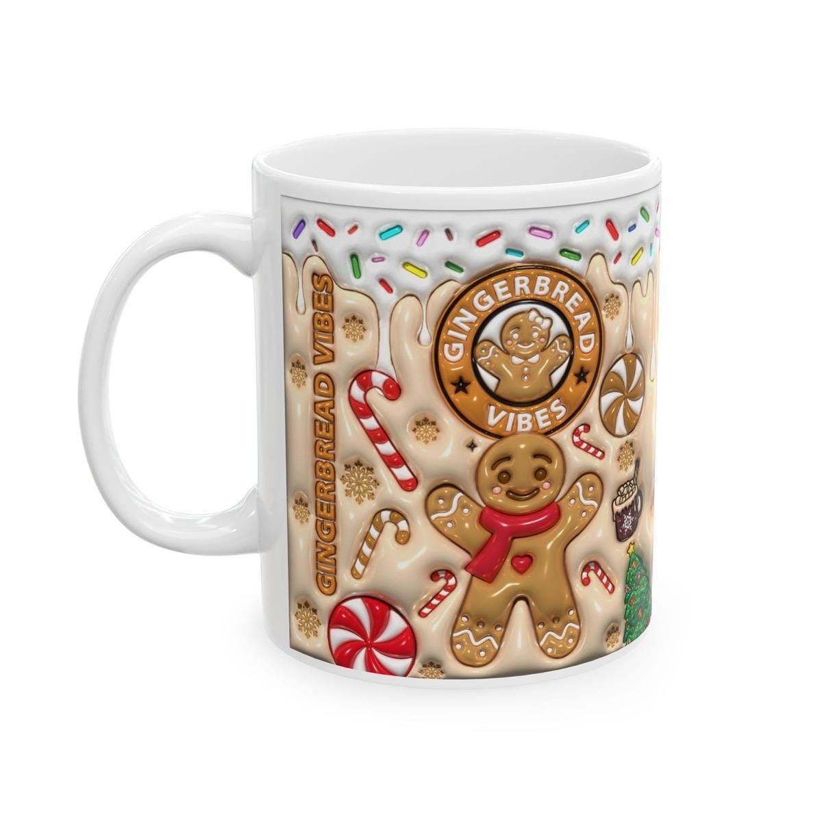 Cute gingerbread 3d style mug - christmas xmas festive gift for coffee and tea lovers - drinkware tumbler washable reusable cup reuse cerami