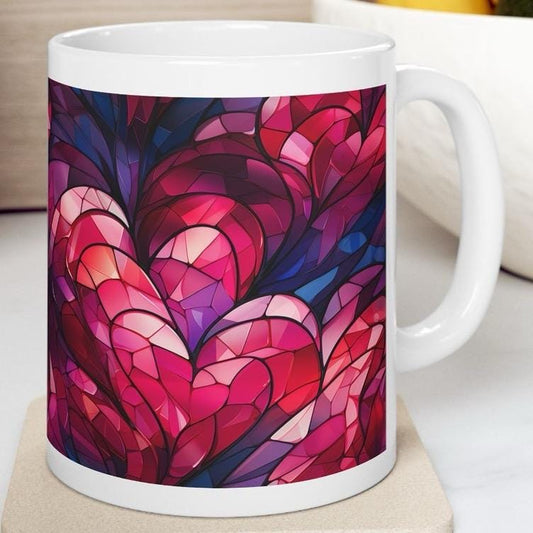 Mosaic stained glass hearts style mug - xmas christmas valentines gifts mugs for drinks - drinkware tumbler reusable washable cup reuse cera