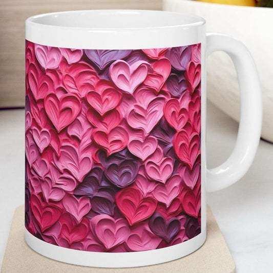 Painted hearts 3d style mug - perfect for coffee and tea - drinkware xmas christmas gifts mugs valentines girlfriend boyfriend wife husband