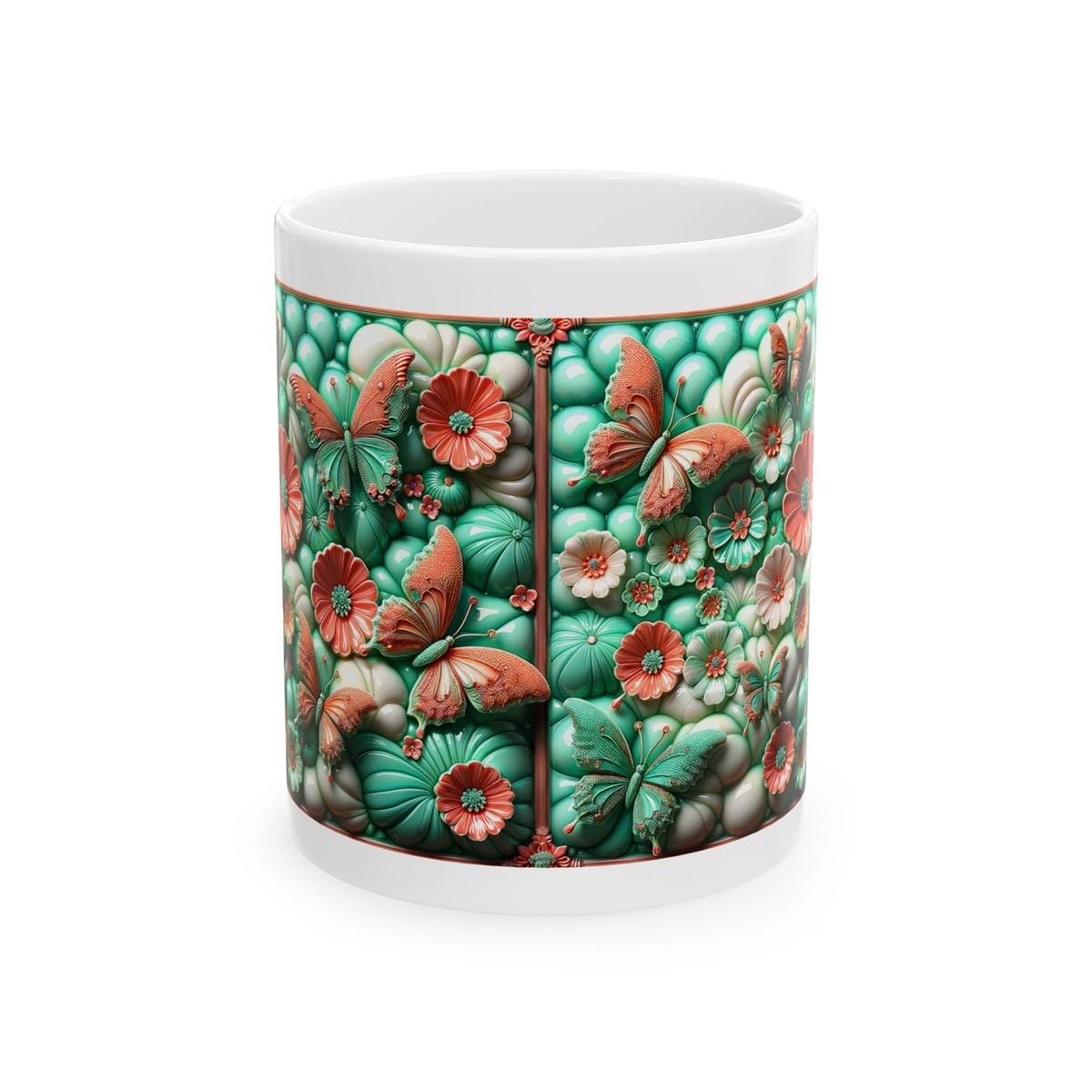 Turquoise and orange butterfly flower garden 3d mug - perfect for your morning drinks - drinkware tumbler reusable washable coffee cup reuse