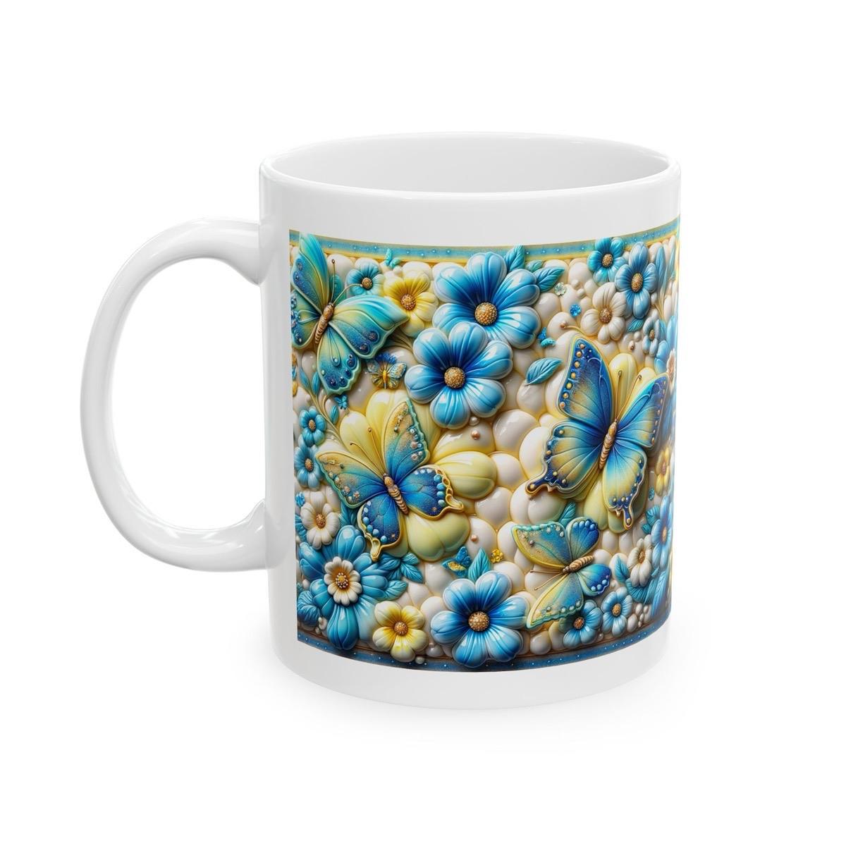 Yellow blue flower butterfly 3d mug - perfect for your morning drinks - tumblers, drinkware reusable washable coffee cup reuse ceramic