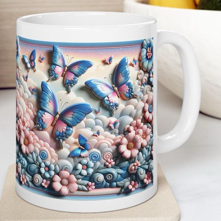 Baby colours bubble cloud butterfly 3d mug - perfect for baby shower gifts drinkware tumbler cup reusable washable reuse ceramic coffee