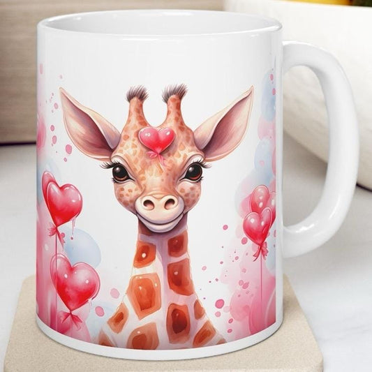 Cute love heart giraffe mug - perfect xmas stocking filler for boyfriend or girlfriend - washable, drinkware cup coffee tumbler reuse reusab
