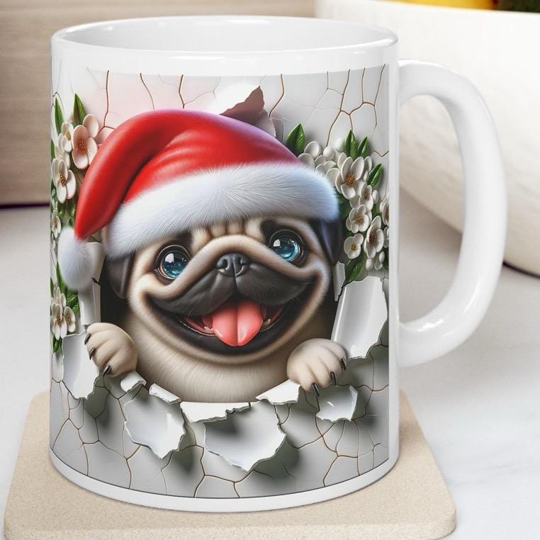 Cute pug dog puppy mug - perfect xmas gift for coffee lovers - cup, drinkware tumblers washable ceramic reusable reuse mugs coffe