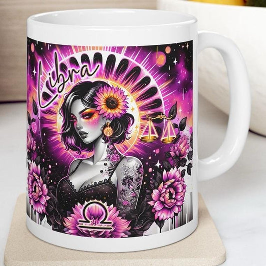 Libra star sign astrology mug for hot beverages - drinkware, cup tumblers reusable washable ceramic reuse coffee novelty mugs girly cute mug