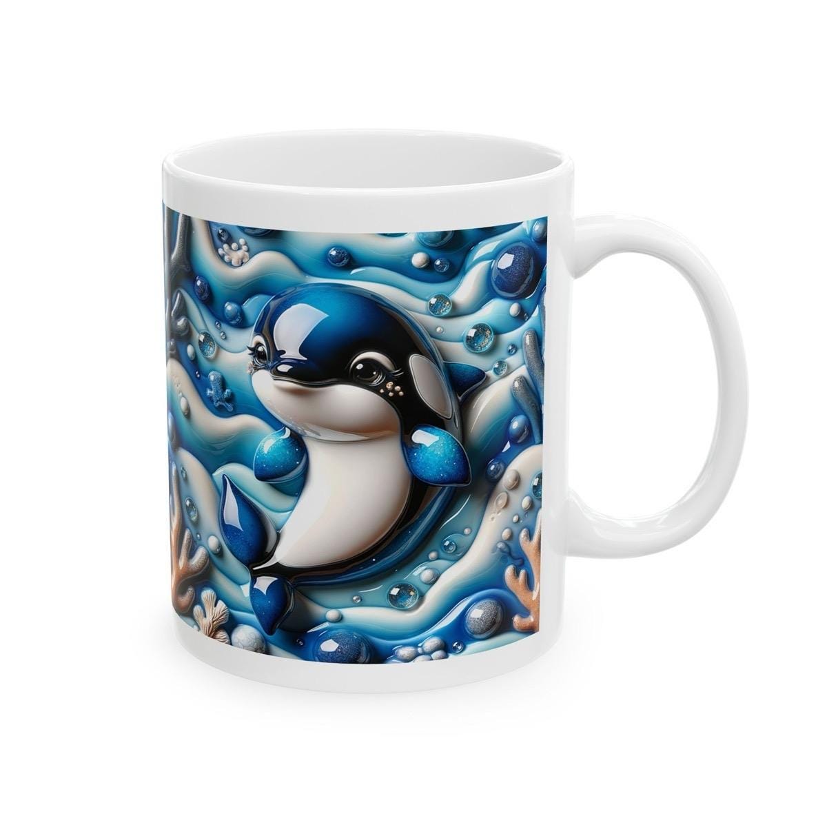 Cute dolphin 3d mug - perfect for your morning drinks - tumblers, drinkware cup ceramic coffee washable reusable reuse xmas mugs tea festive