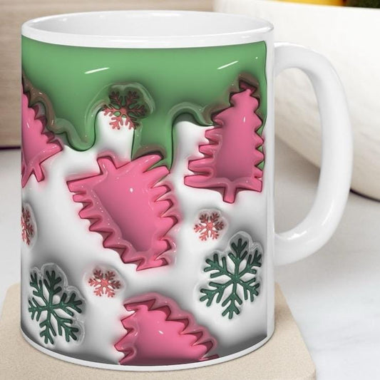 Christmas tree snowflake mug - 3d style - perfect for festive parties - drinkware, cup reusable tumblers washable reuse ceramic coffee obses