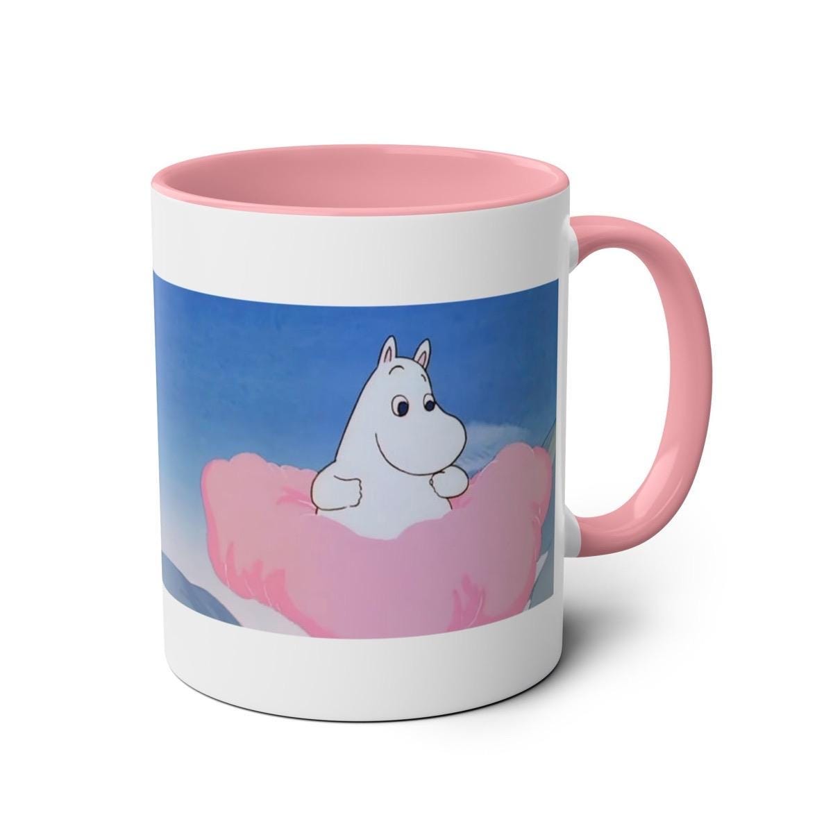 Cute pink mug moomins style with pink handle and interior - perfect for drinks - tumblers, drinkware cup bottles reusable reuse ceramic wash