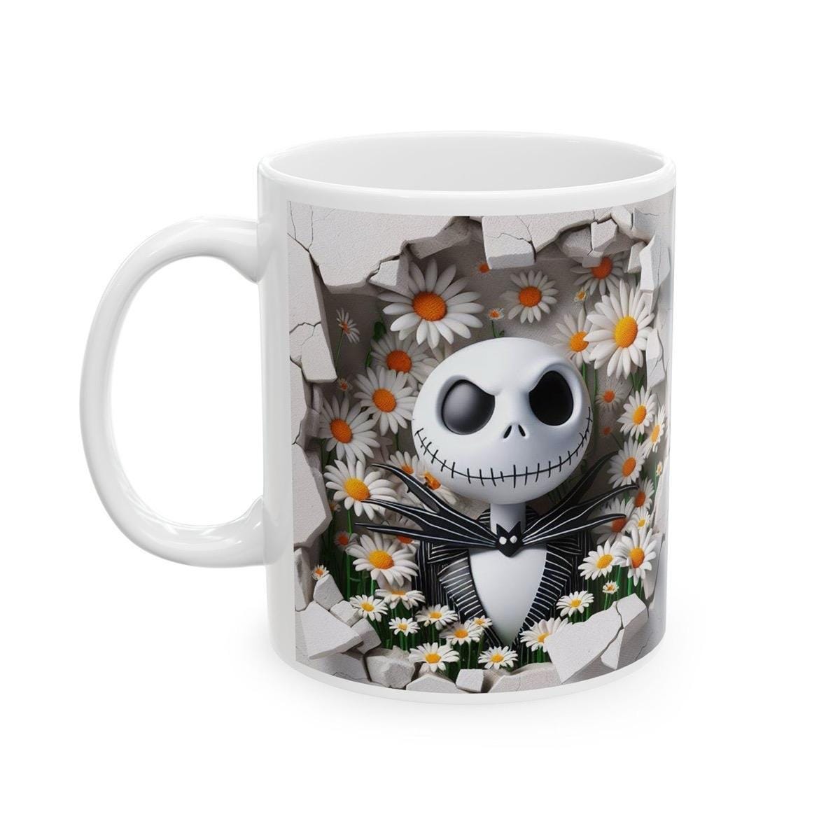 Jack skellington style 3d style mug - christmas secret santa gift - reusable and washable - ceramic cup tumbler for coffee and drinks - drin