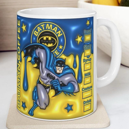 Batman style mug gifts - perfect for coffee and tea - drinkware, cup tumblers reusable washable reuse ceramic funny cute gifts